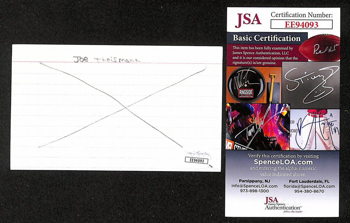Joe Theismann Signed/Auto 3x5 Index Card Washington Redskins JSA 201719