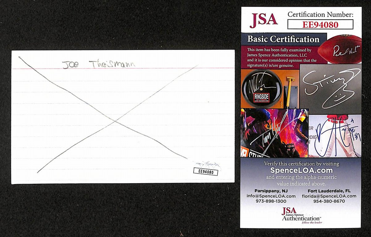 Joe Theismann Signed/Auto 3x5 Index Card Washington Redskins JSA 201720