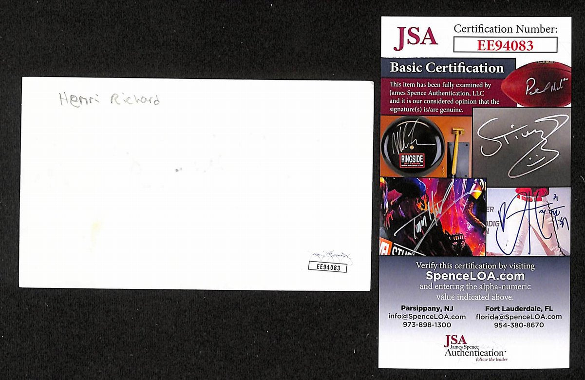 Henri Richard HOF Signed/Auto 3x5 Index Card Montreal Canadiens JSA 201721