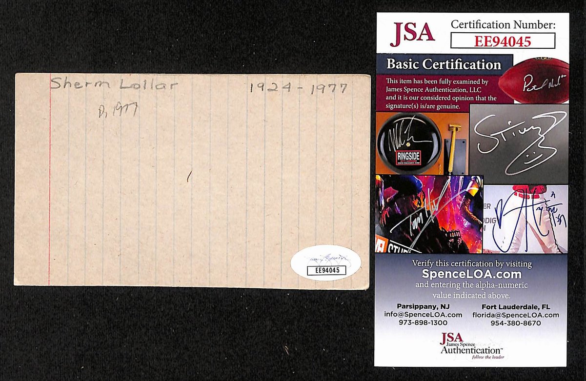 Sherm Lollar Signed/Autographed 3x5 Index Card Chicago White Sox JSA 201724