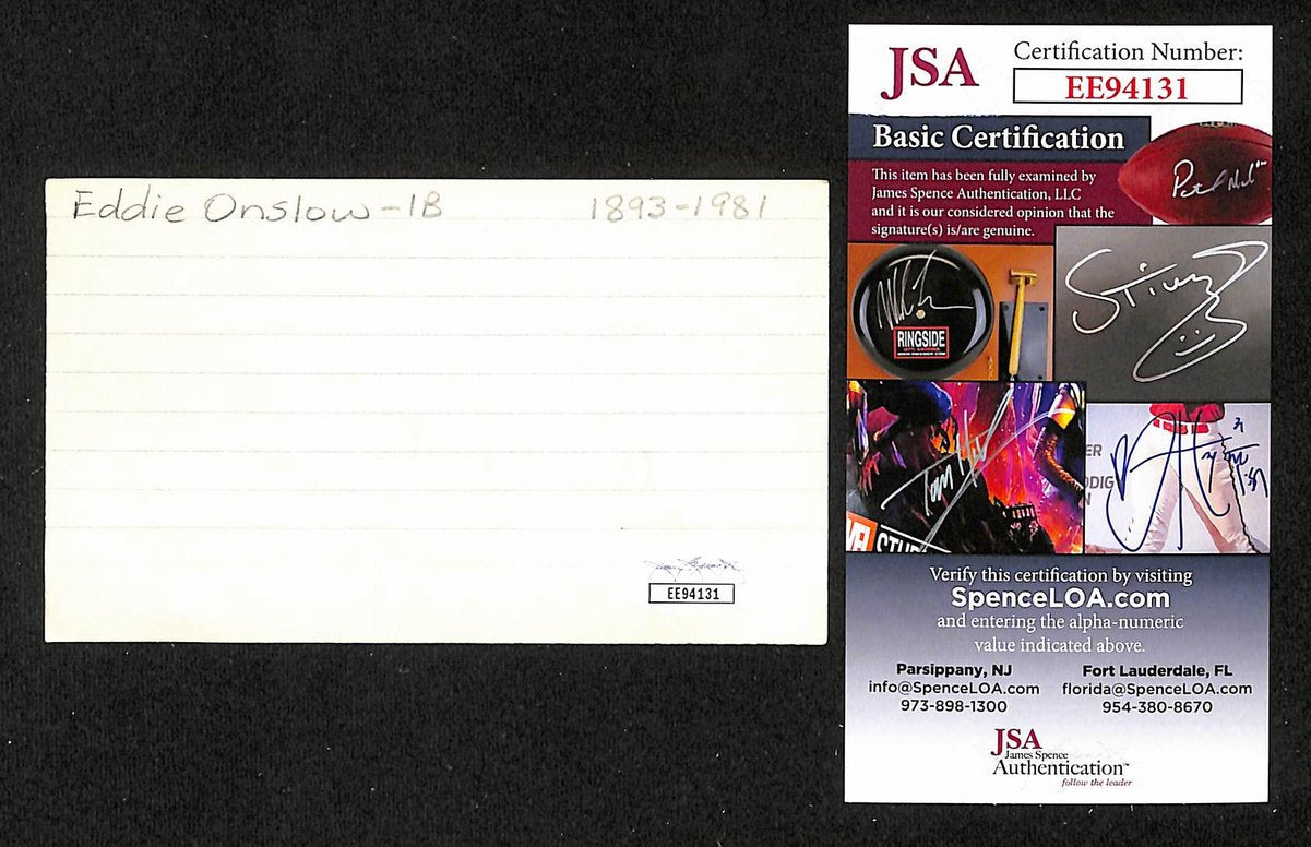 Eddie Onslow Signed/Autographed 3x5 Index Card Cincinnati Reds JSA 201734