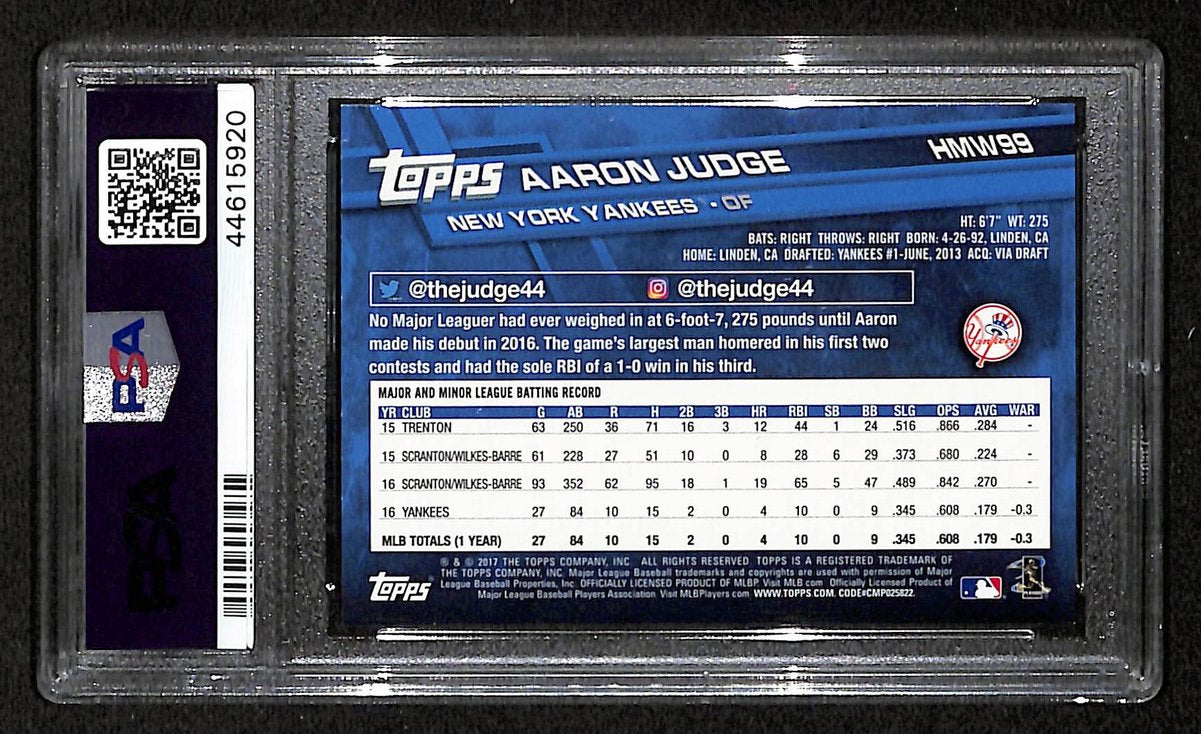 2017 Topps Holiday Yankees Aaron Judge RC #99 PSA 9 BA201759