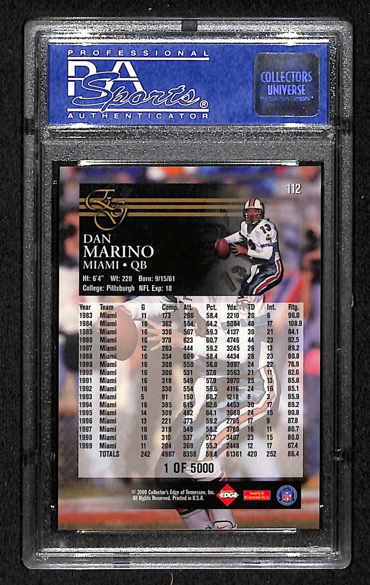 2000 Coll Edge Graded Dan Marino Uncirculated #112 PSA 10 Gem Mint BA201766