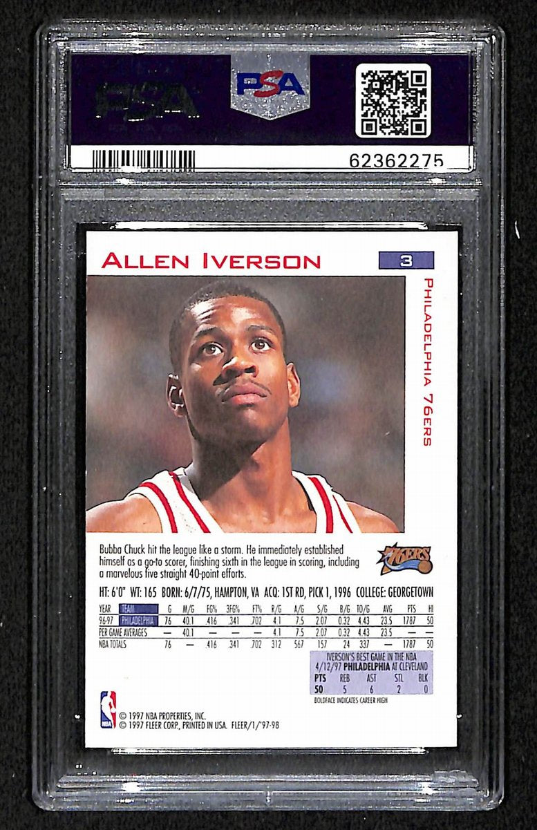 1997 Fleer Philadelphia 76ers Allen Iverson #3 PSA 8 BA201788