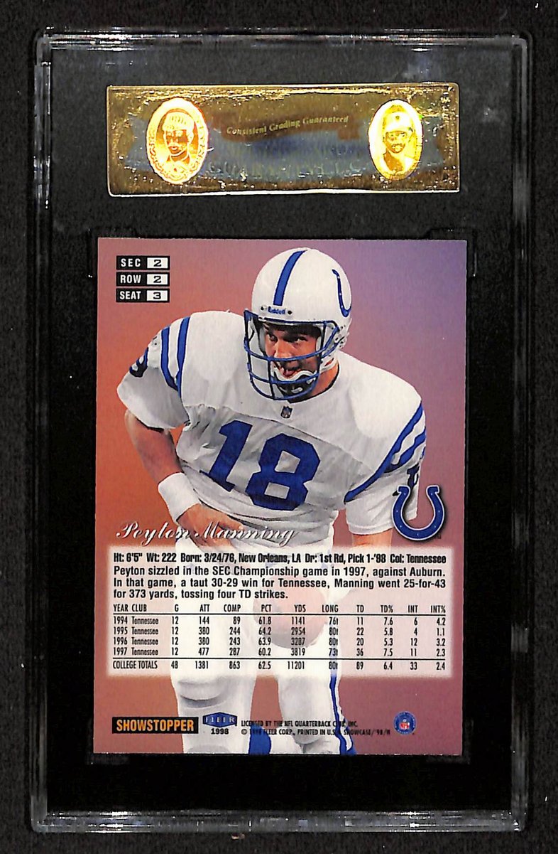 1998 Flair Showcase Colts Peyton Manning Rookie Row 2 SGC 96 Mint BA201790