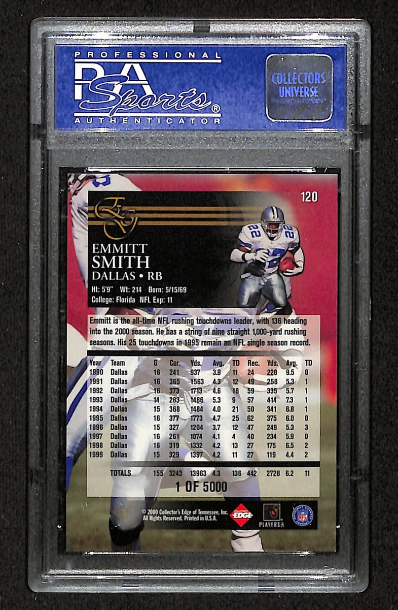 2000 Coll Edge Graded Emmitt Smith Uncirculated #120 PSA 10 Gem Mint BA201822