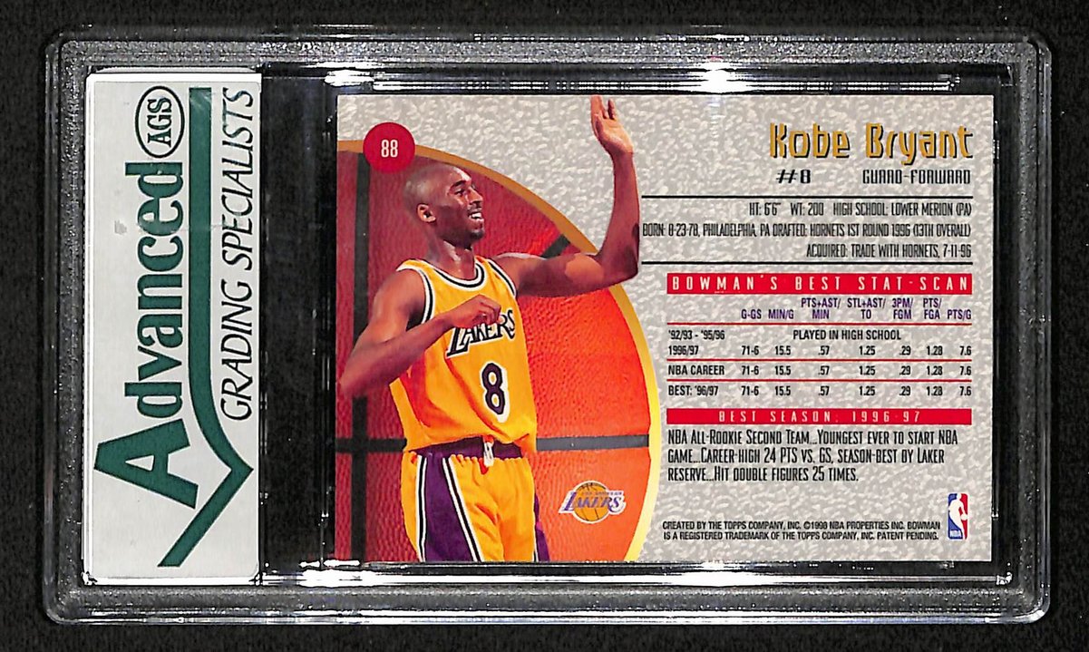 1997-98 Bowman's Best Lakers Kobe Bryant #88 AG 9.0 Mint BA203292