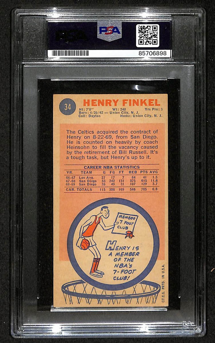 1969 Topps Henry Finkel Boston Celtics PSA/DNA Signed/Auto Card BA204138