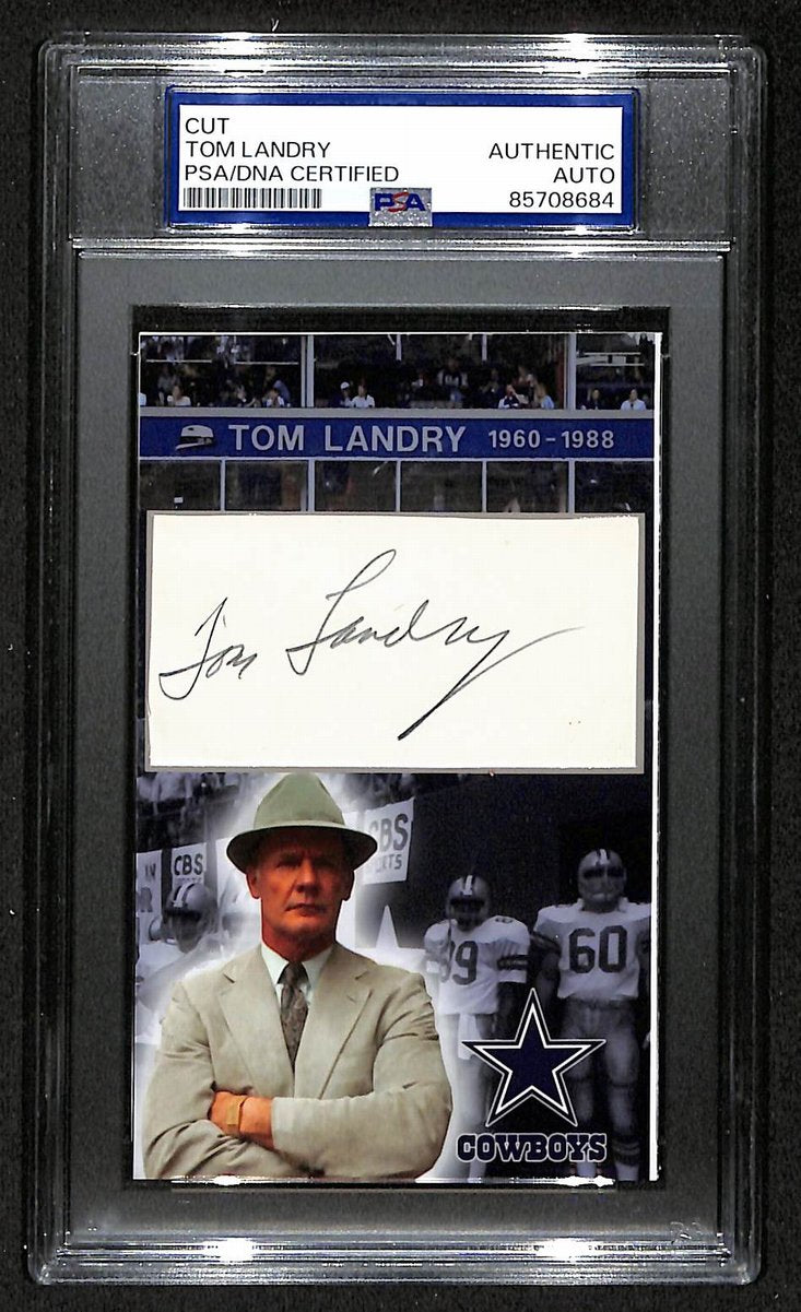 Tom Landry HOF Autographed/Signed Cut 3x5 Custom Card PSA/DNA Cowboys BA203699
