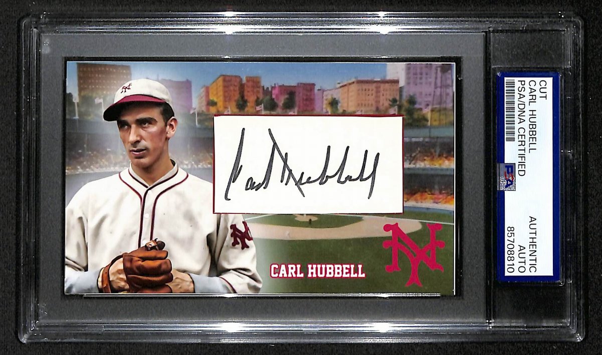 Carl Hubbell HOF Autographed/Signed Cut 3x5 Custom Card PSA/DNA Giants BA203729