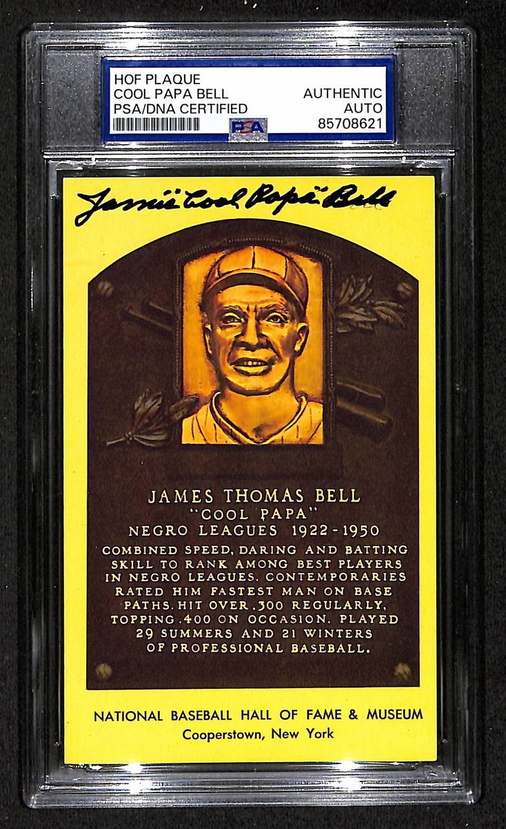 Cool Papa Bell Signed/Auto Gold HOF Plaque Postcard Grays PSA/DNA BA203844