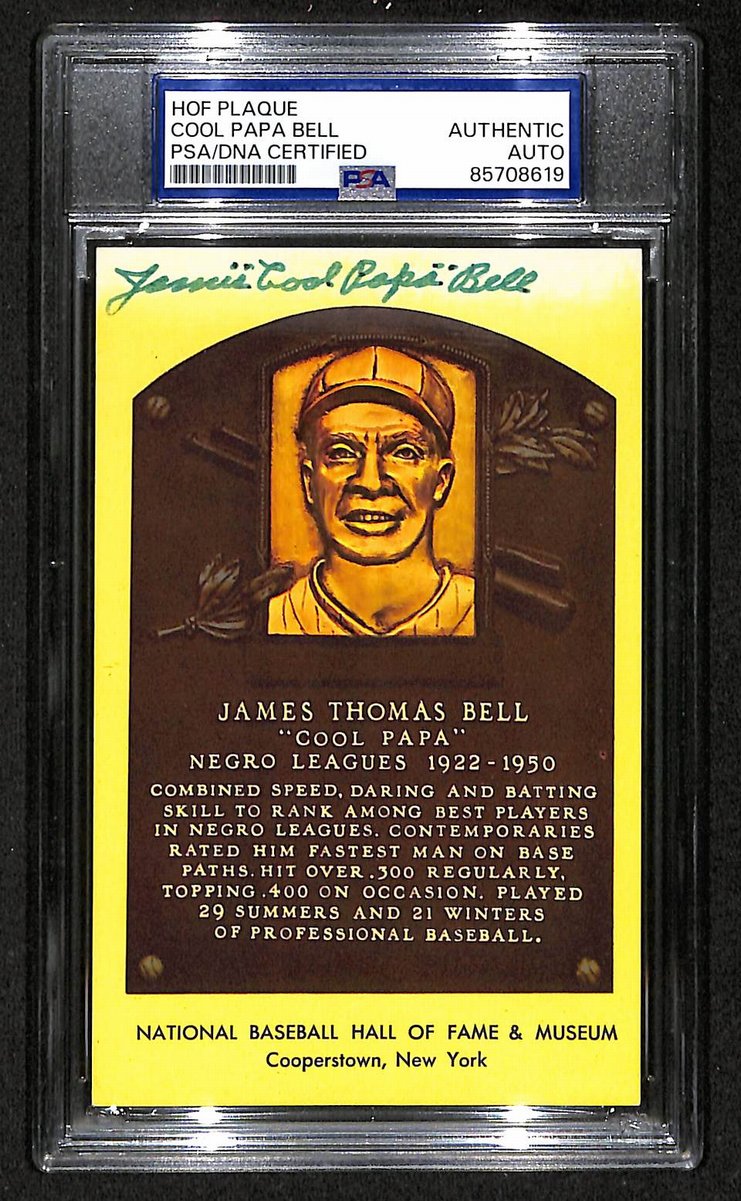 Cool Papa Bell Signed/Auto Gold HOF Plaque Postcard Grays PSA/DNA BA203845