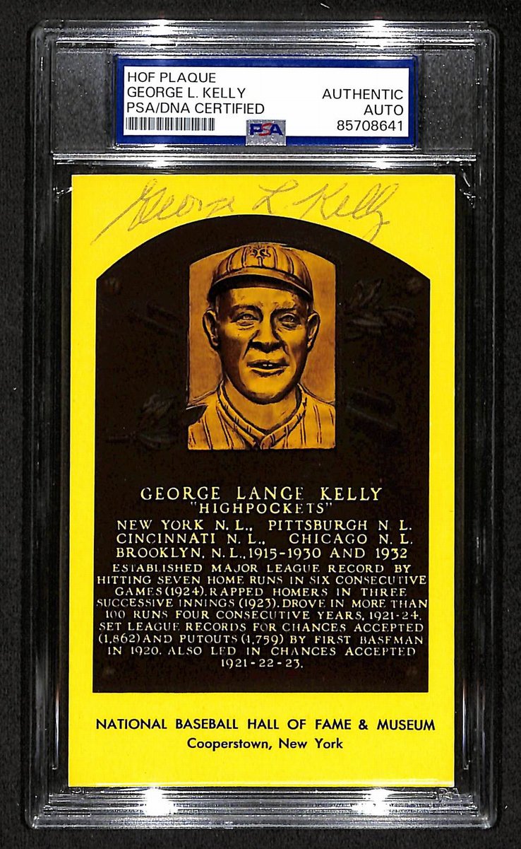 George Kelly Signed/Auto Gold HOF Plaque Postcard Giants PSA/DNA BA203847