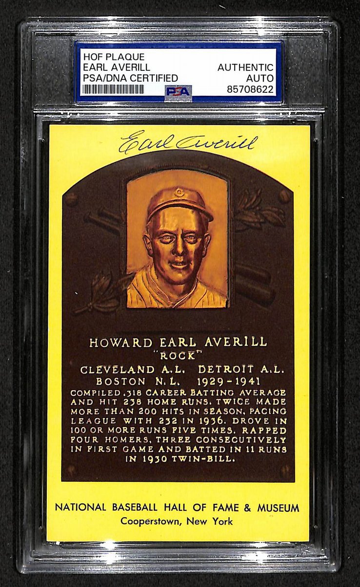 Earl Averill Signed/Auto Gold HOF Plaque Postcard Reds PSA/DNA BA203849