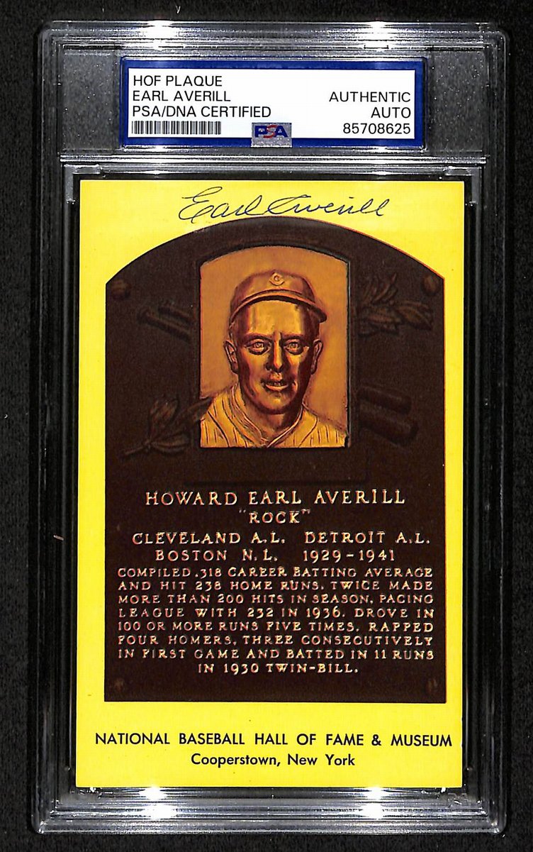 Earl Averill Signed/Auto Gold HOF Plaque Postcard Reds PSA/DNA BA203852