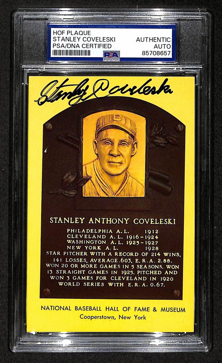 Stanley Coveleski Signed/Auto Gold HOF Plaque Postcard Yankees PSA/DNA BA203869