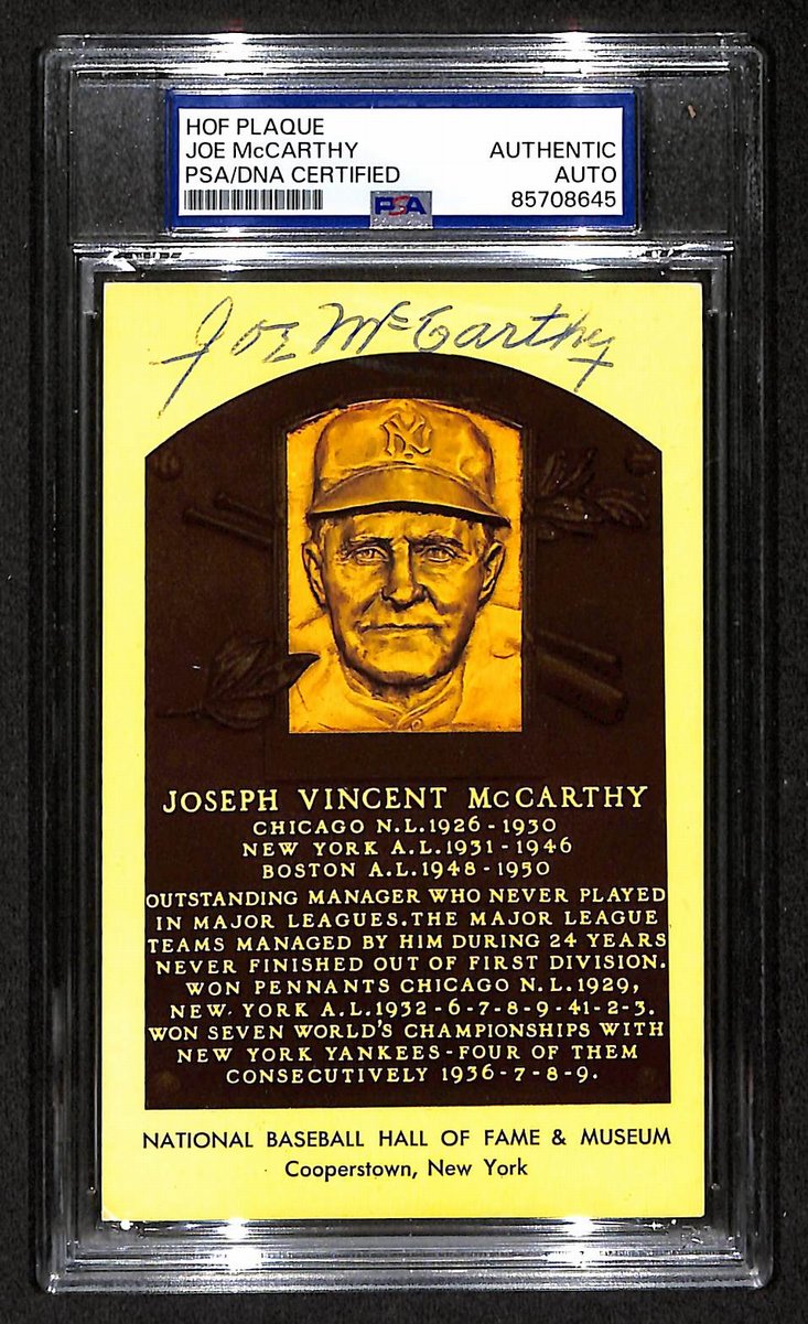Joe McCarthy Signed/Auto Gold HOF Plaque Postcard Yankees PSA/DNA BA203872