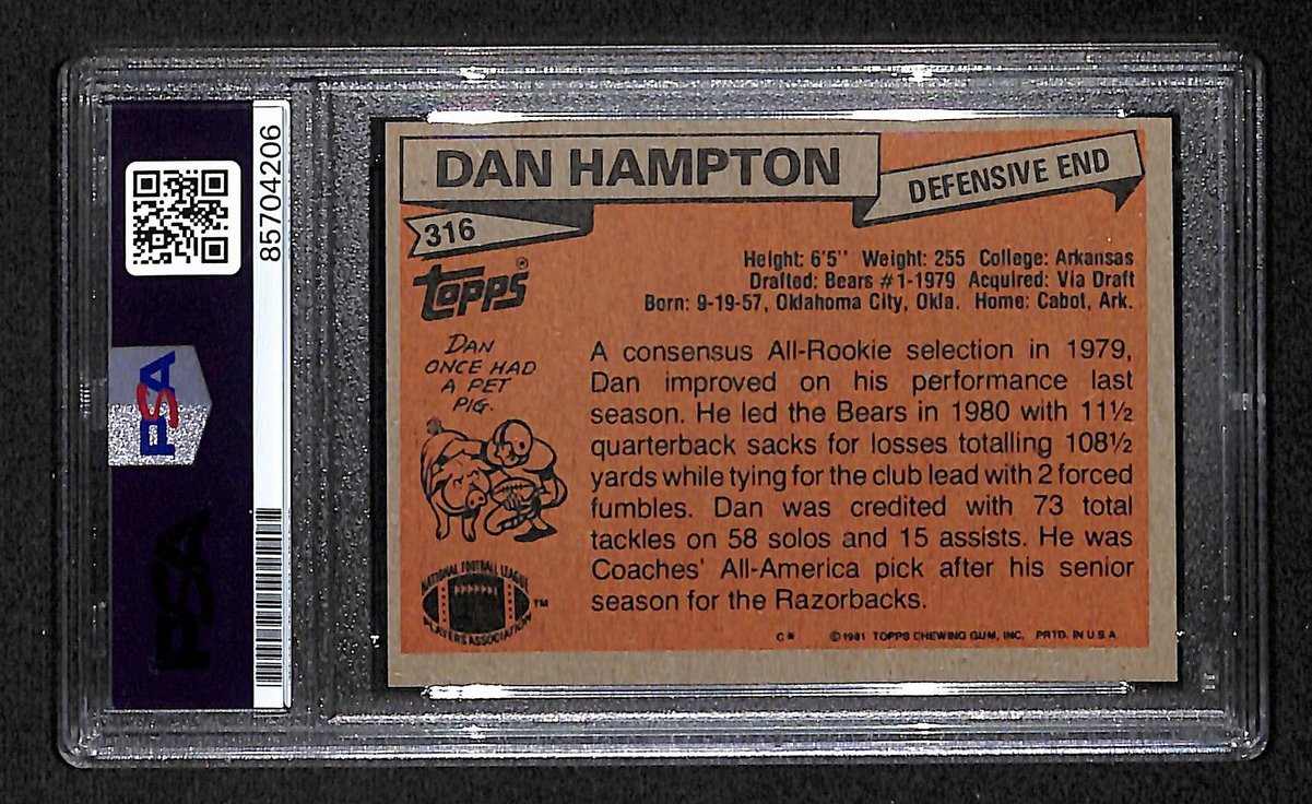1985 TOPPS RC Dan Hampton HOF Signed/Inscribed Card #316 Bears PSA/DNA 203878