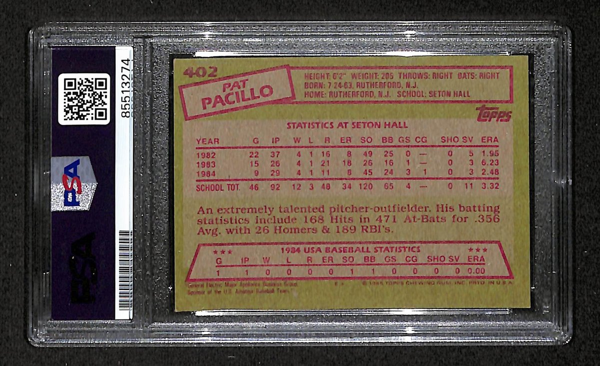 1985 TOPPS Pat Pacillo Signed/Autographed Card #402 Team USA PSA/DNA 203892