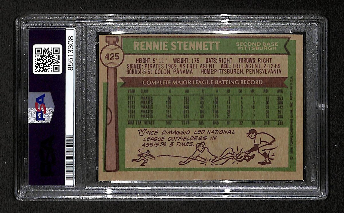 1976 TOPPS Rennie Stennett Signed/Auto Card #425 Pirates PSA/DNA 203894
