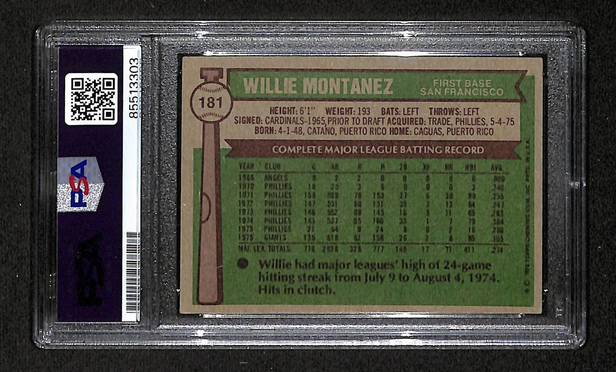1976 TOPPS Willie Montanez Signed/Autographed Card #181 Giants PSA/DNA 203896