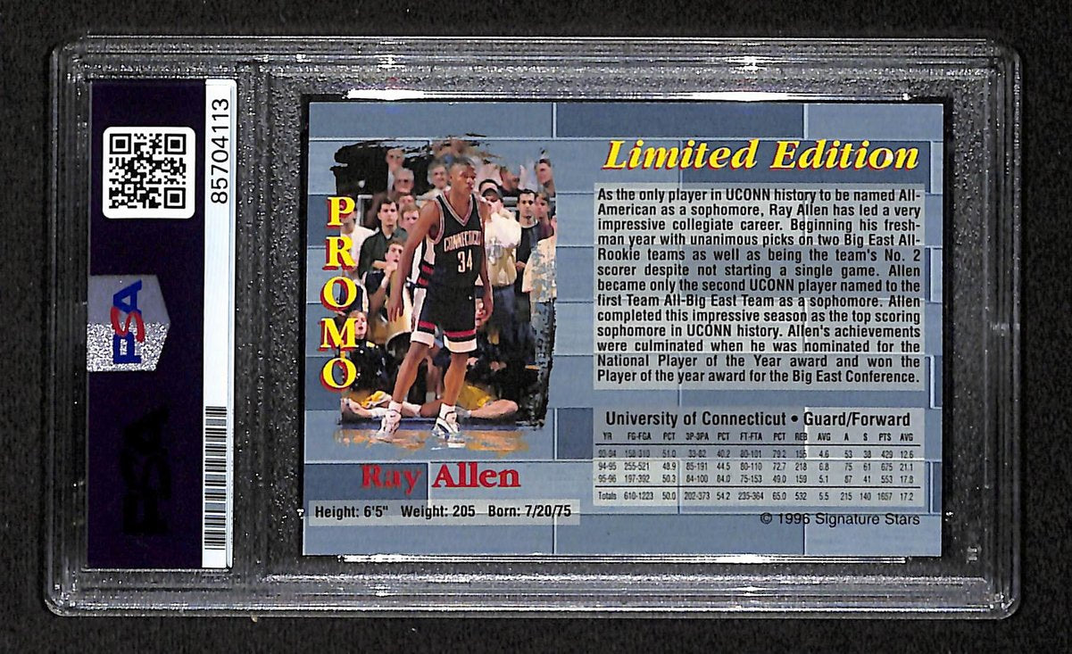 1996 Signature Stars Ray Allen Signed RC Promo Card Connecticut PSA/DNA 203937