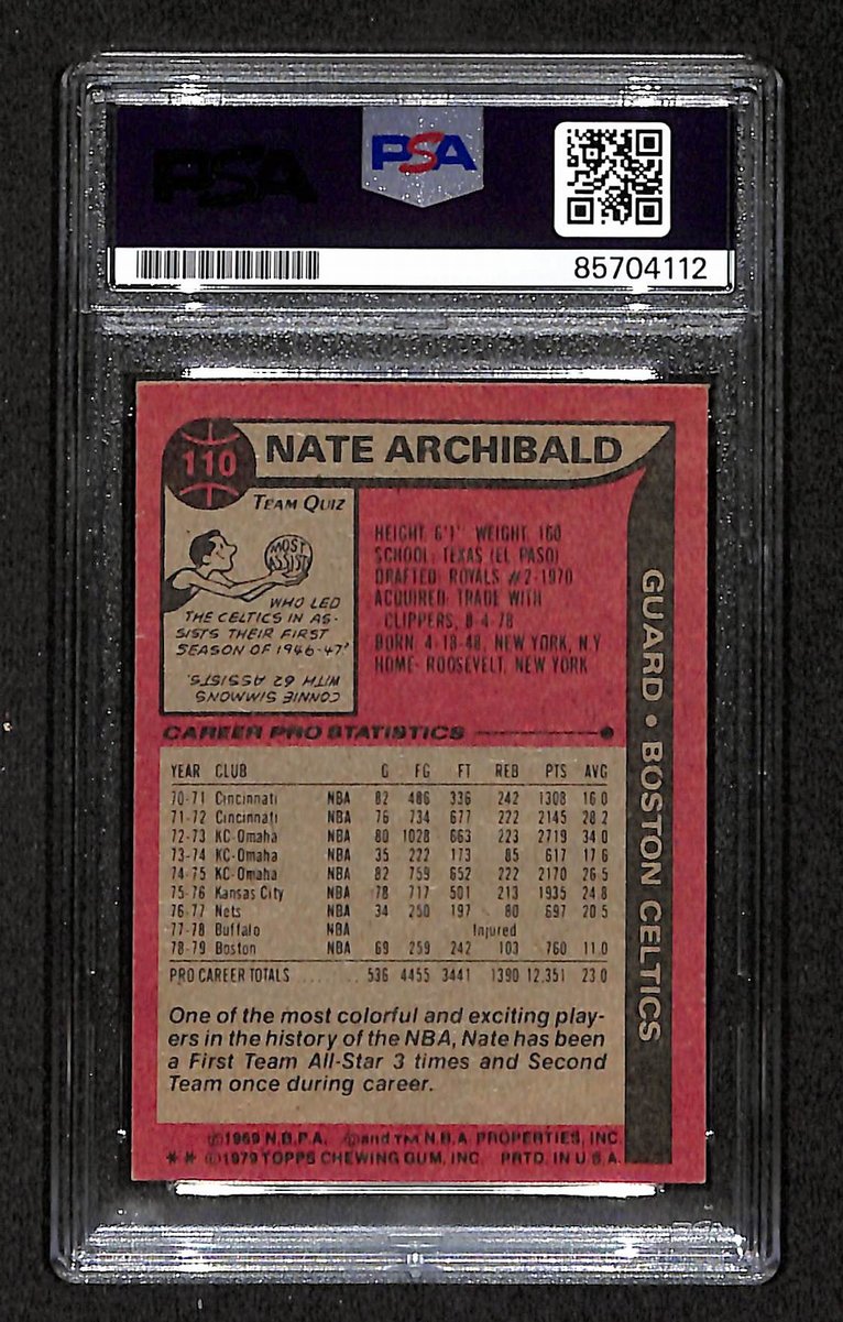 1979 TOPPS Nate Archibald HOF Signed/Auto Card #110 Celtics PSA/DNA 203938