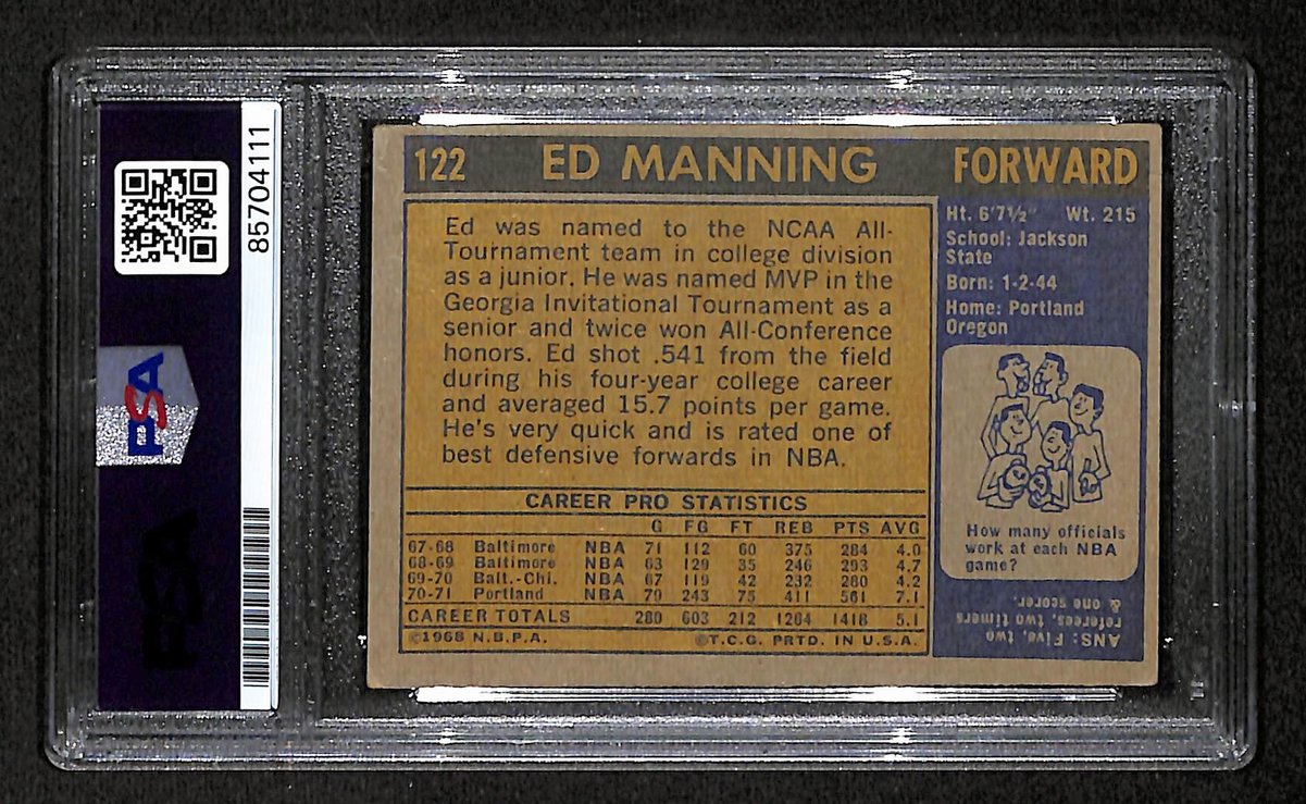 1971 TOPPS Ed Manning Signed/Auto Card #122 Trail Blazers PSA/DNA 203939