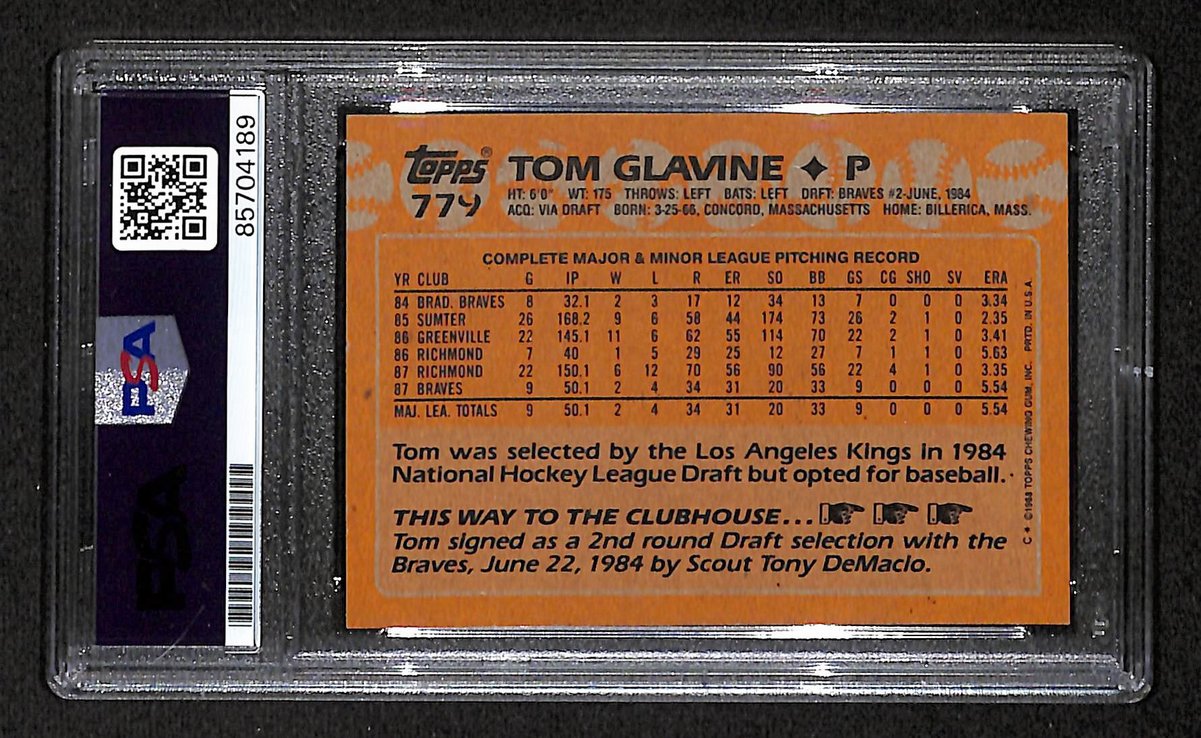 1988 TOPPS RC Tom Glavine HOF Signed/Auto Card #779 Braves PSA/DNA 203945