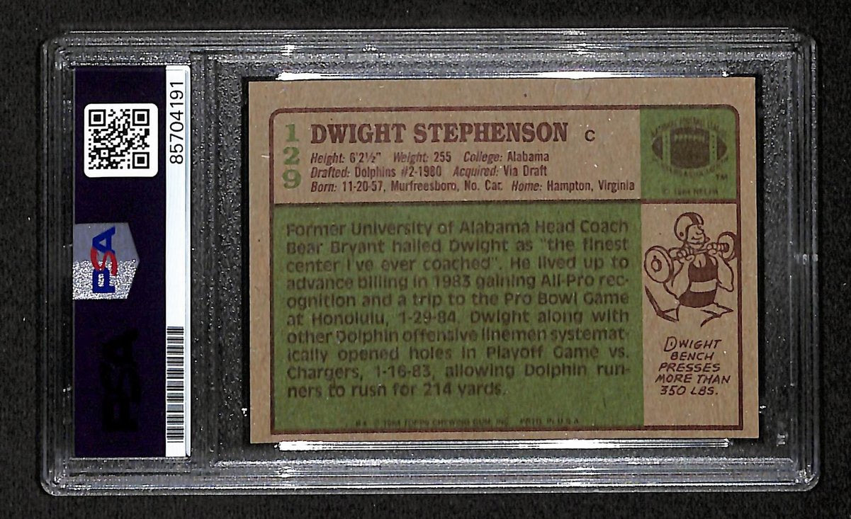 1984 TOPPS RC Dwight Stephenson HOF Signed/Inscr Card #129 Dolphins PSA/DNA