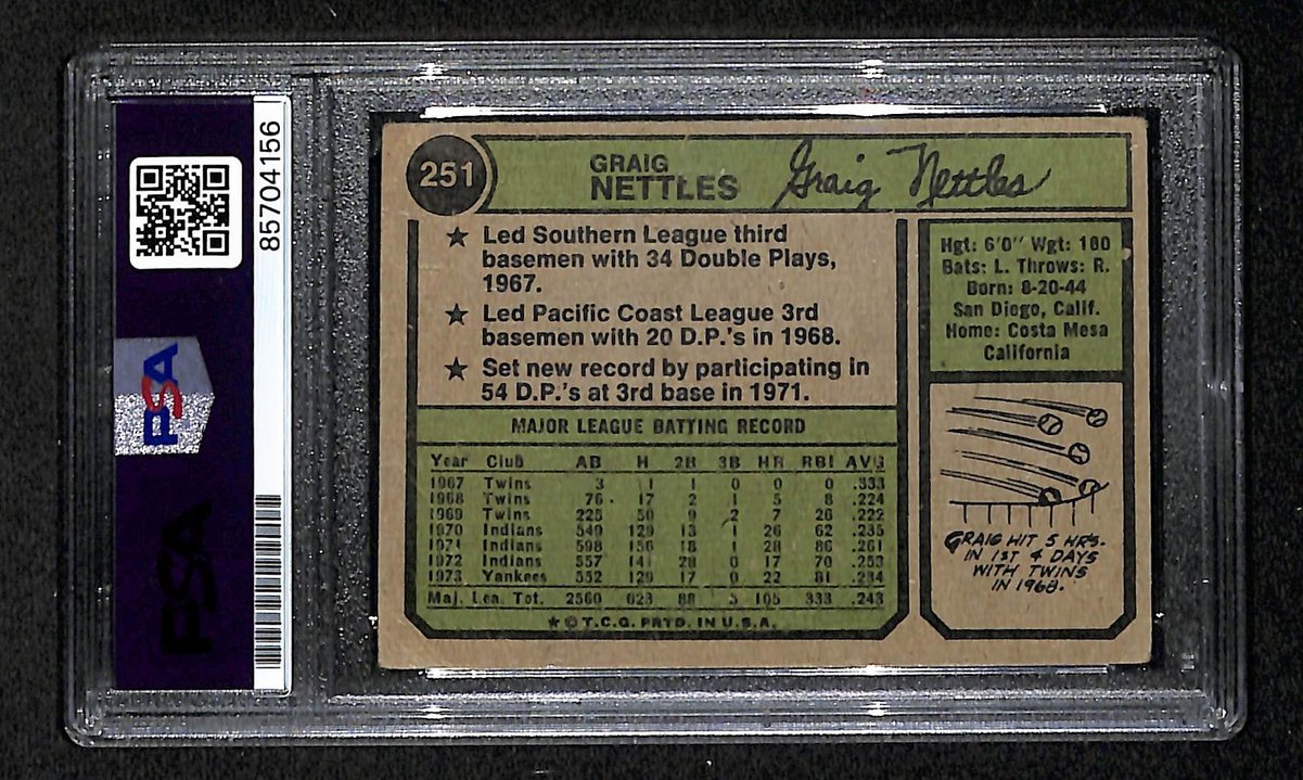 1974 TOPPS Graig Nettles Signed/Auto Card #251 New York Yankees PSA/DNA 203951