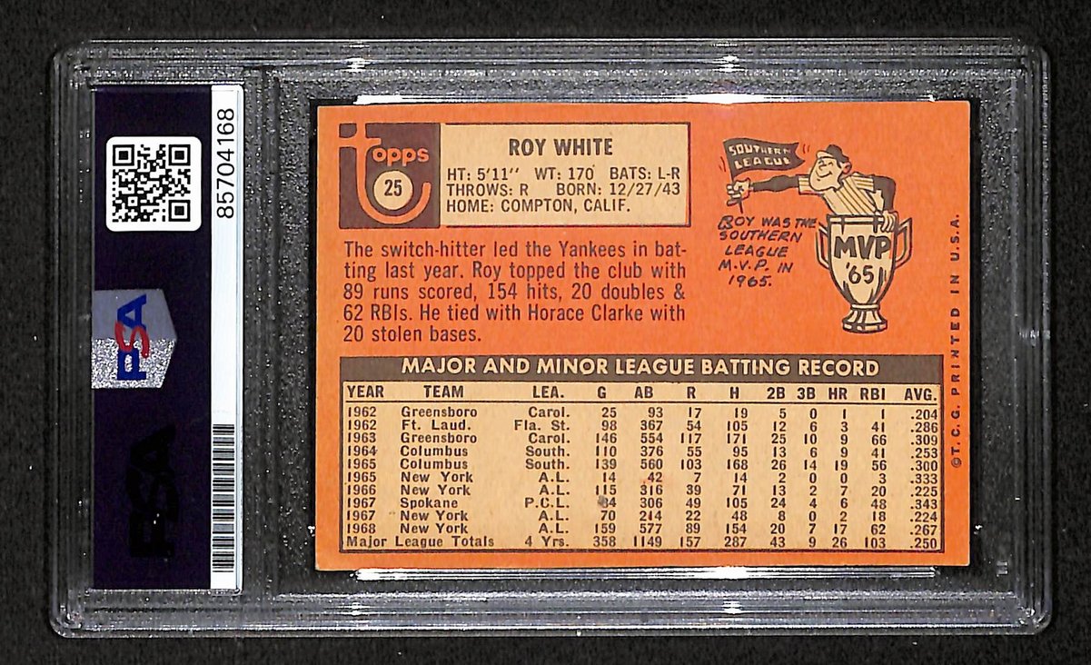1969 TOPPS Roy White Signed/Auto Card #25 New York Yankees PSA/DNA 203953
