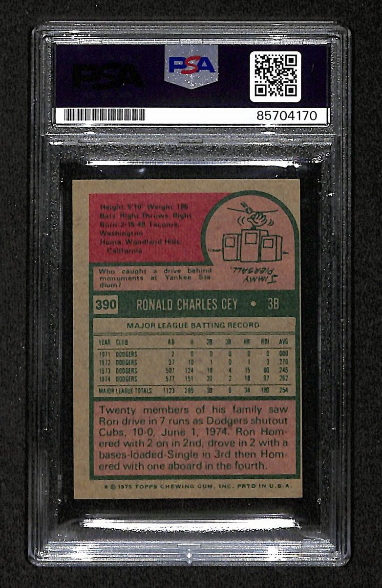 1975 TOPPS MINI Ron Cey Signed/Auto Card #390 LA Dodgers PSA/DNA 203954