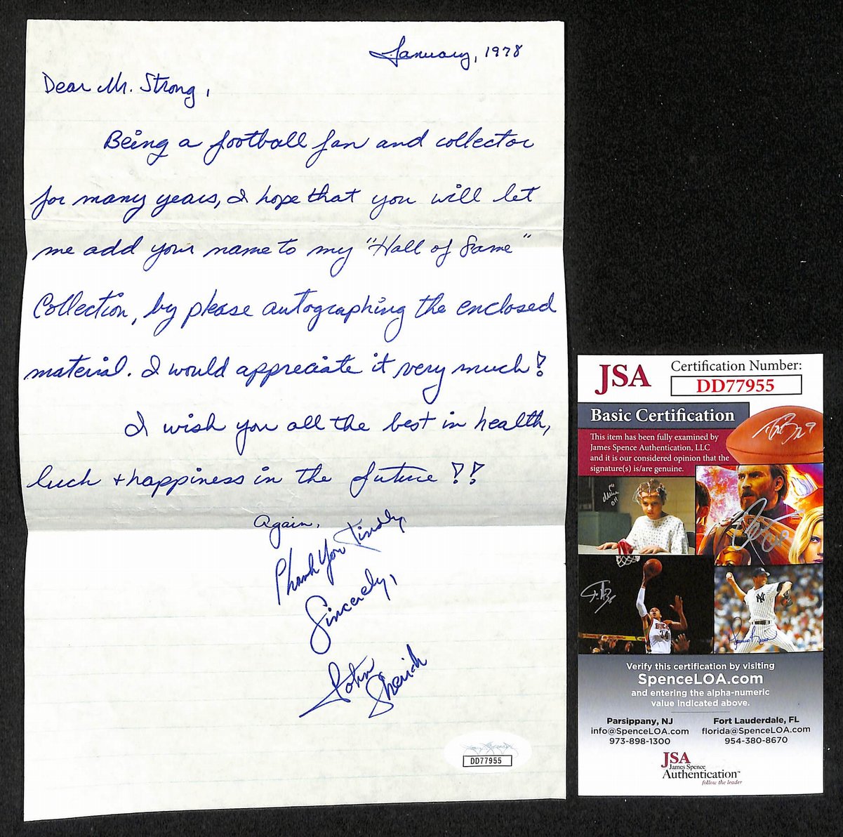 Ken Strong HOF Signed/Autographed Hand Written Letter New York Giants JSA 204202