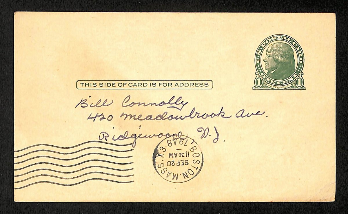 Johnny Vander Meer Signed/Inscr 3.5x5.5 GPC 1948 Postcard Cincinnati Reds 204216