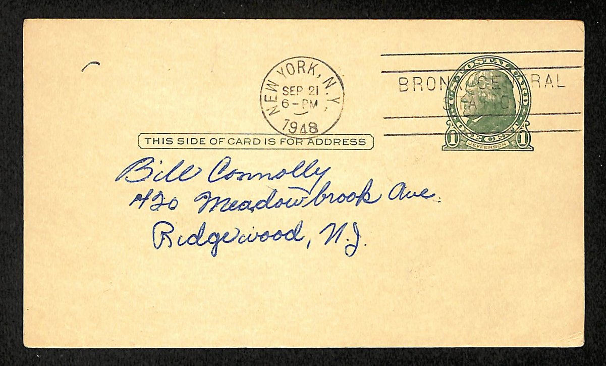 Walker Cooper Signed/Auto 3.5x5.5 GPC 1948 Postcard St. Louis Cardinals 204218