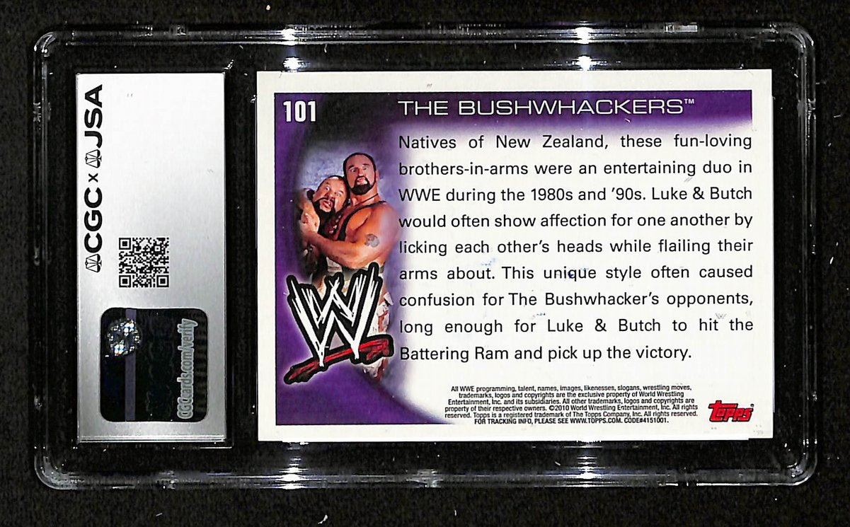 2010 Topps WWE Bushwacker Luke Autographed/Signed Card CGCxJSA 9 BA200631