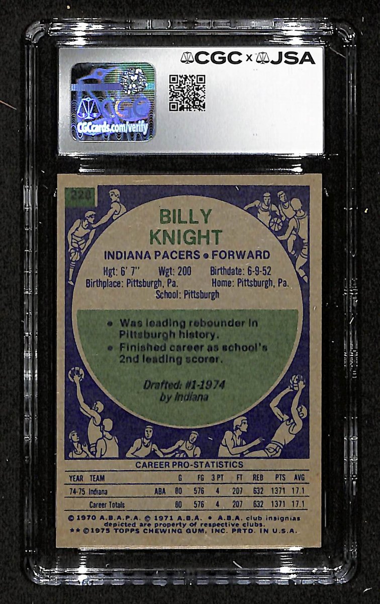 75-76 Topps Billy Knight Autographed/Signed Card CGCxJSA 10 Pacers BA200643
