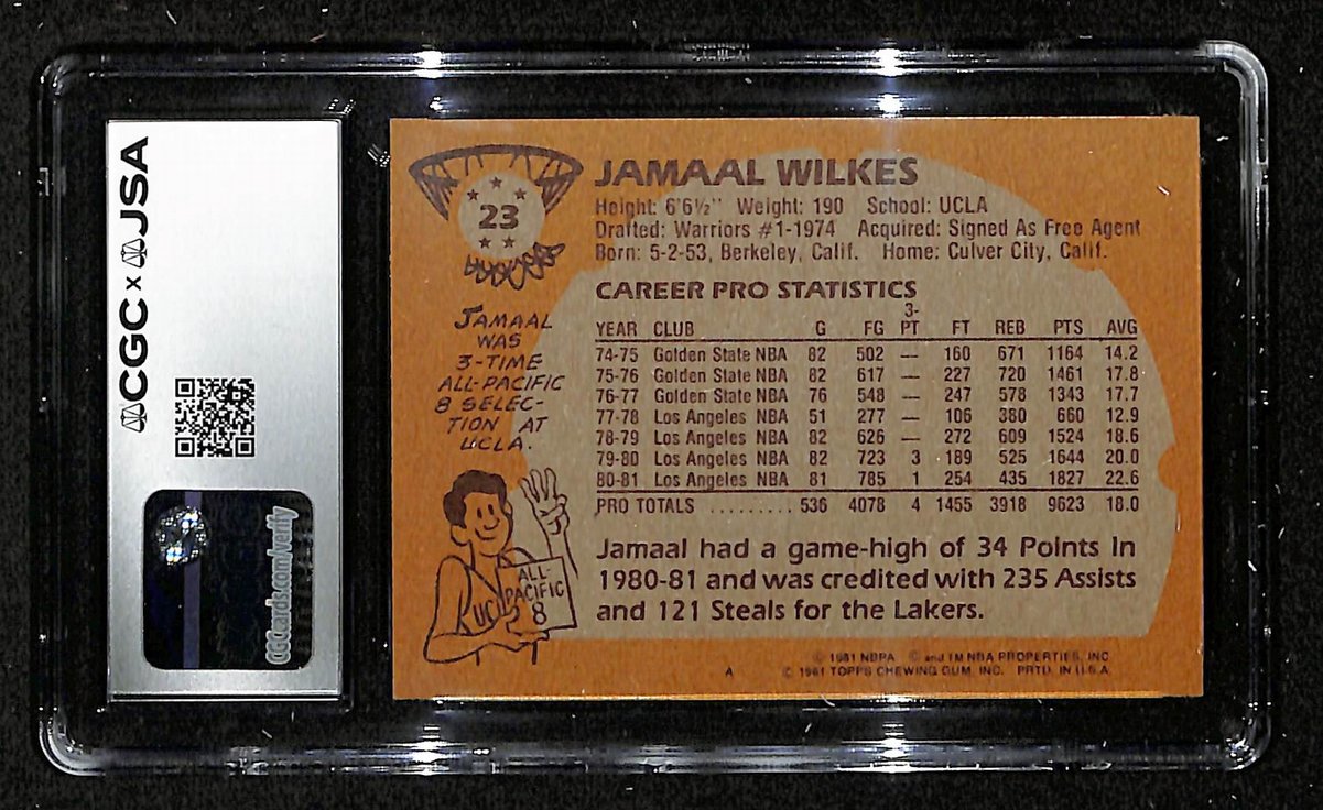 1981-82 Topps Jamaal Wilkes Autographed/Signed Card CGCxJSA 9 Lakers BA200700