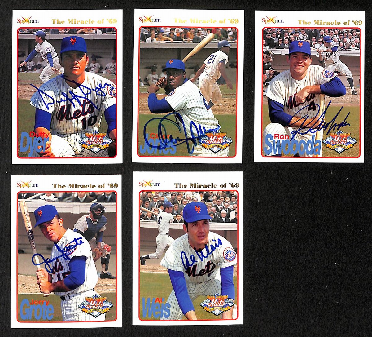 Lot of (5) 1994 Spectrum 1969 Miracle Mets Baseball Cards Signed/Auto 204222