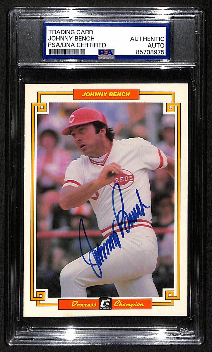 Johnny Bench HOF Reds Auto 1984 Donruss Champions Card PSA/DNA BA203463