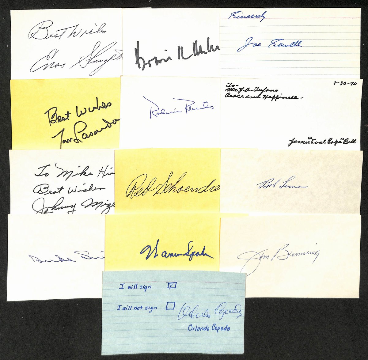 Lot of (25) Baseball HOFers Signed/Autographed 3x5 Index Cards 204228