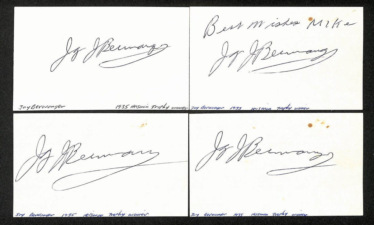 Lot of (4) Jay Berwanger Signed/Auto 3x5 Index Cards 1935 Heisman Winner 204529