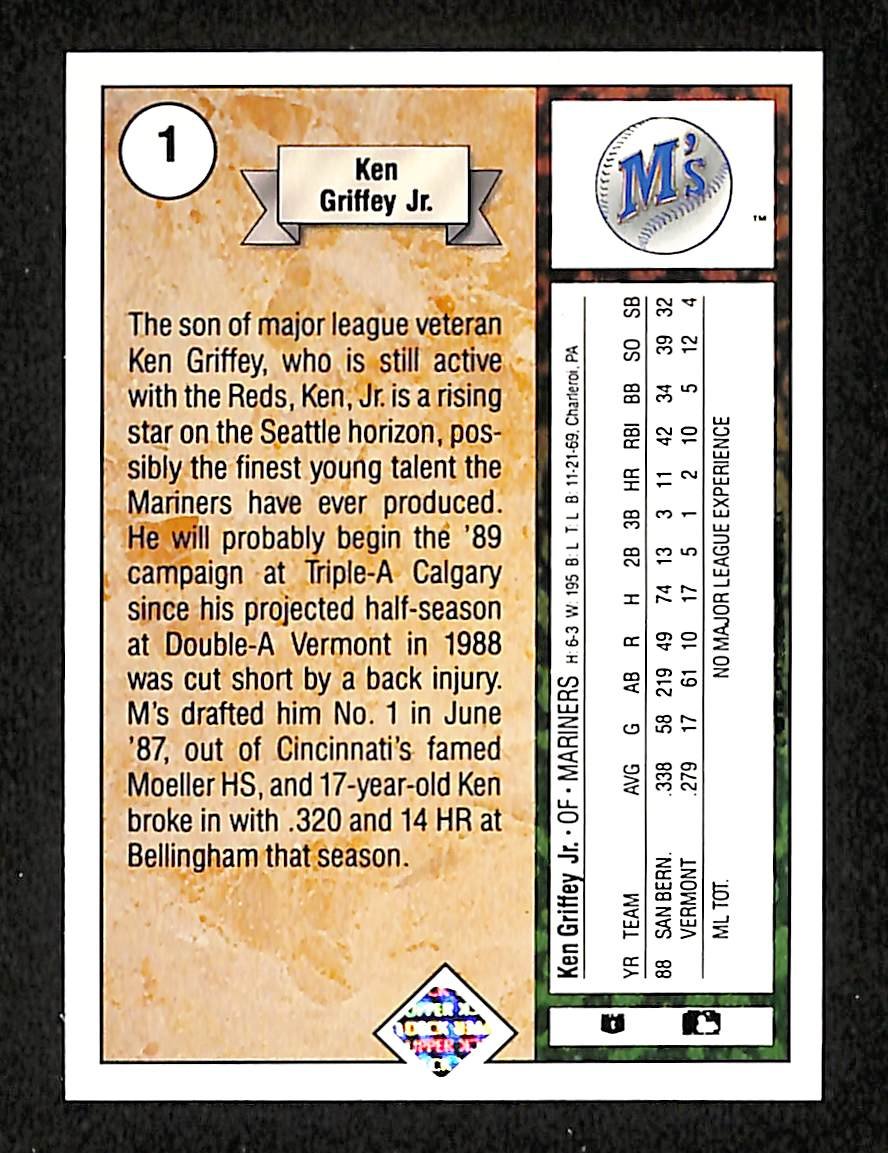 Ken Griffey Jr. HOF 1989 Upper Deck Baseball RC Card #1 Seattle Mariners 204536
