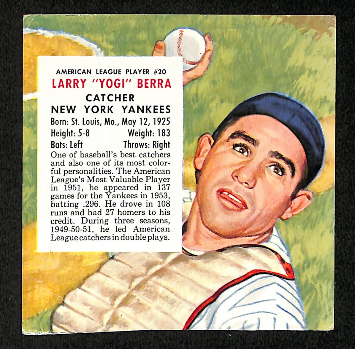 Yogi Berra HOF 1954 Red Man Tobacco Baseball Card #20 Yankees 204537
