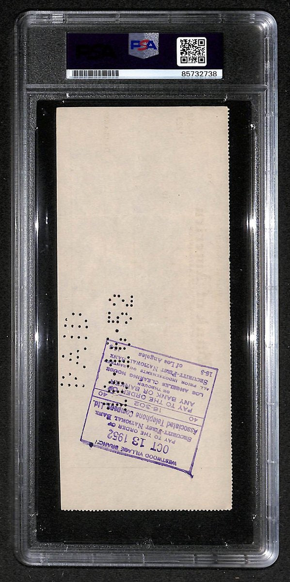 Smokey Joe Wood HOF Signed/Auto 1952 Bank Check Boston Red Sox PSA/DNA 204500