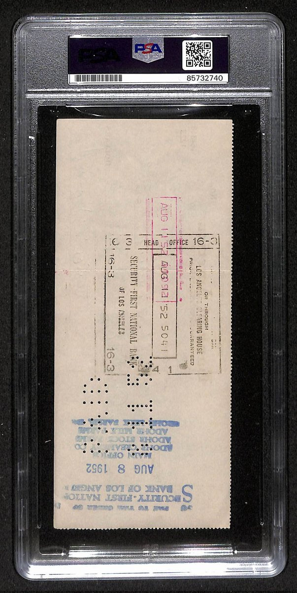 Smokey Joe Wood HOF Signed/Auto 1952 Bank Check Boston Red Sox PSA/DNA 204502
