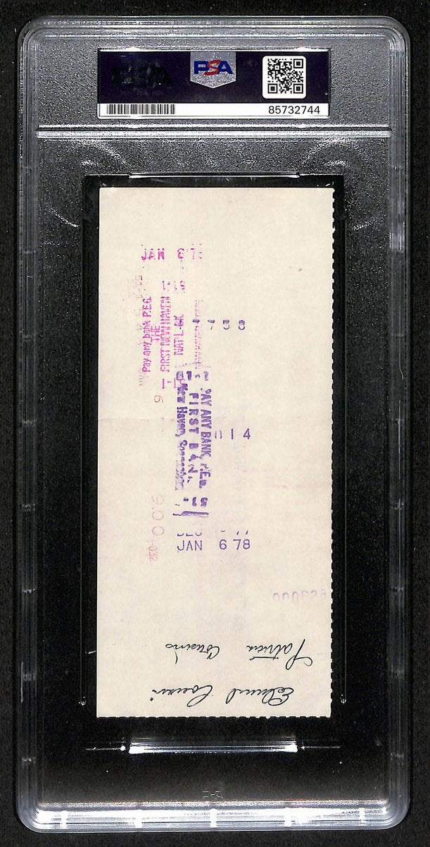 Smokey Joe Wood HOF Signed/Auto 1977 Bank Check Boston Red Sox PSA/DNA 204505