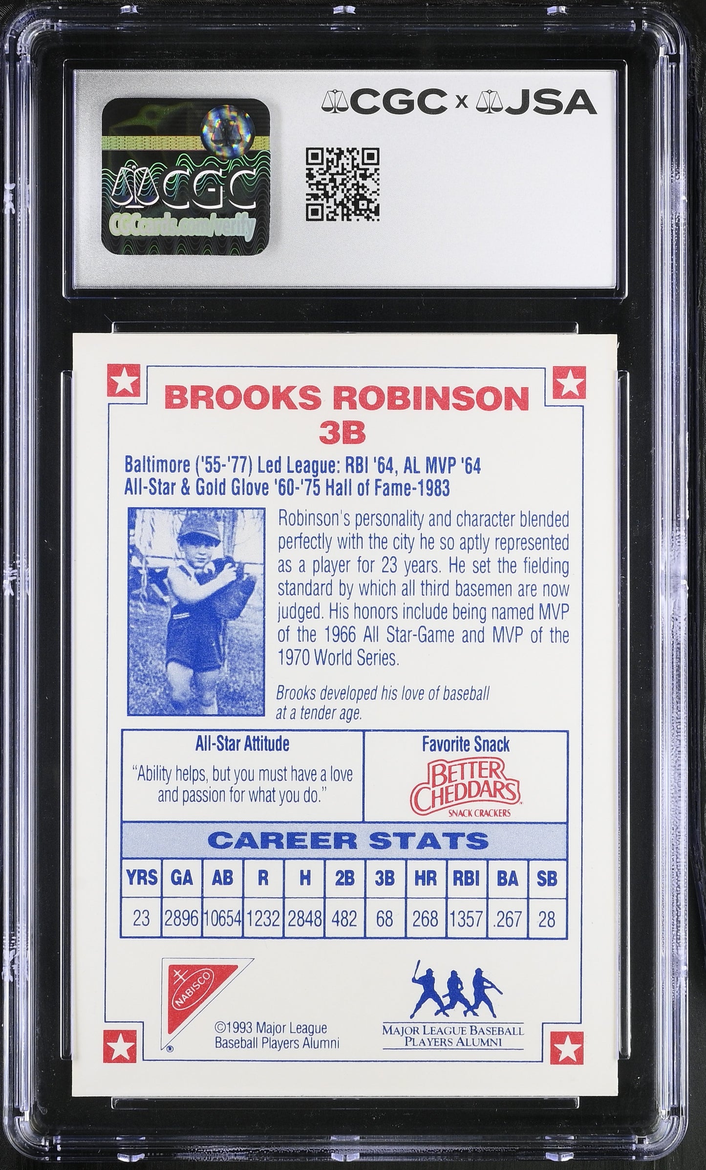 Brooks Robinson 1993 Nabisco All-Star Autographs Signed Card CGC x JSA BA206388