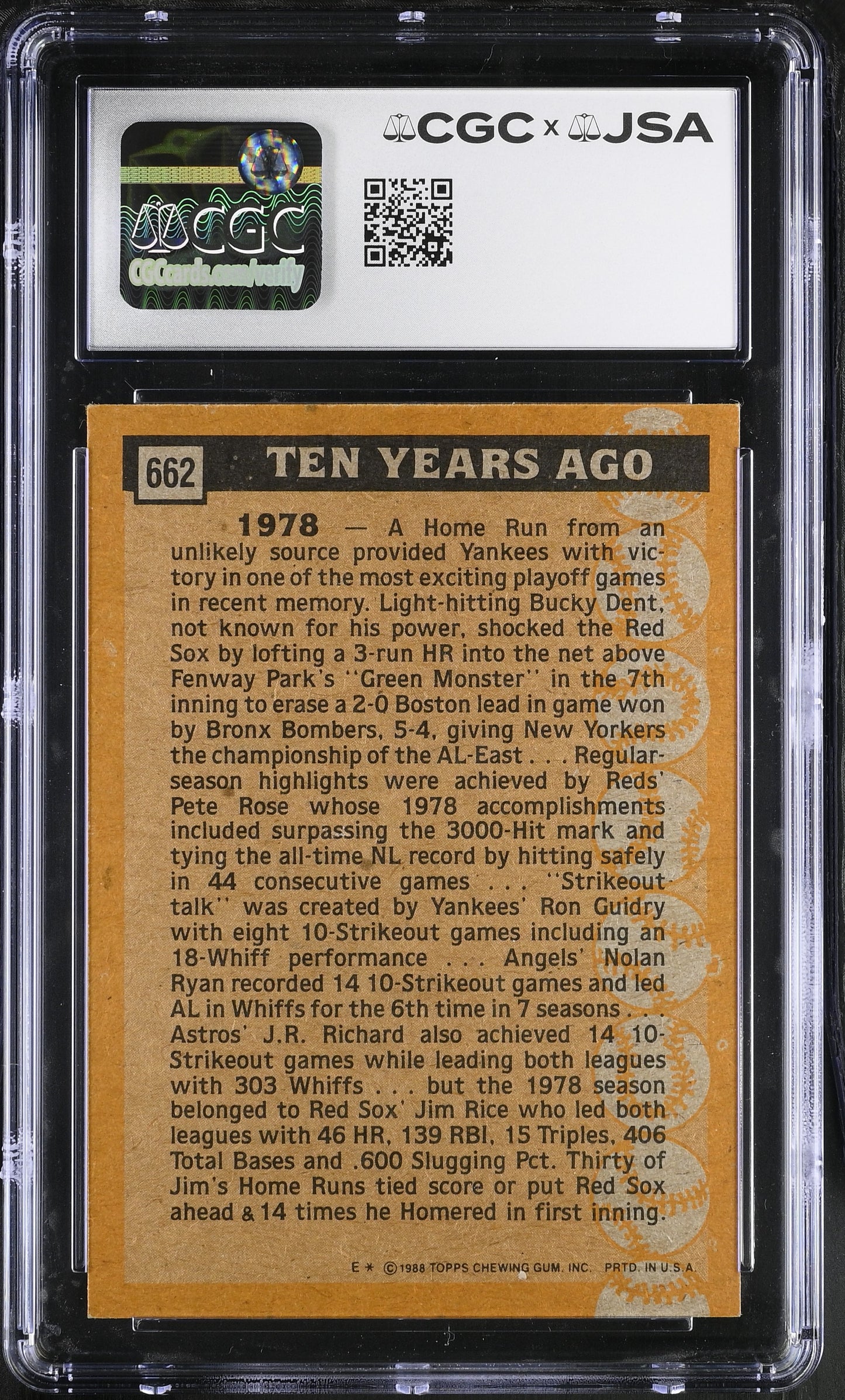 Jim Rice 1988 Topps Signed/Autographed Card #662 HOF CGC x JSA Red Sox BA206401